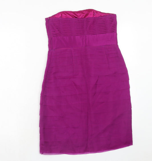 Monsoon Womens Purple Silk A-Line Size 10 Off the Shoulder Zip