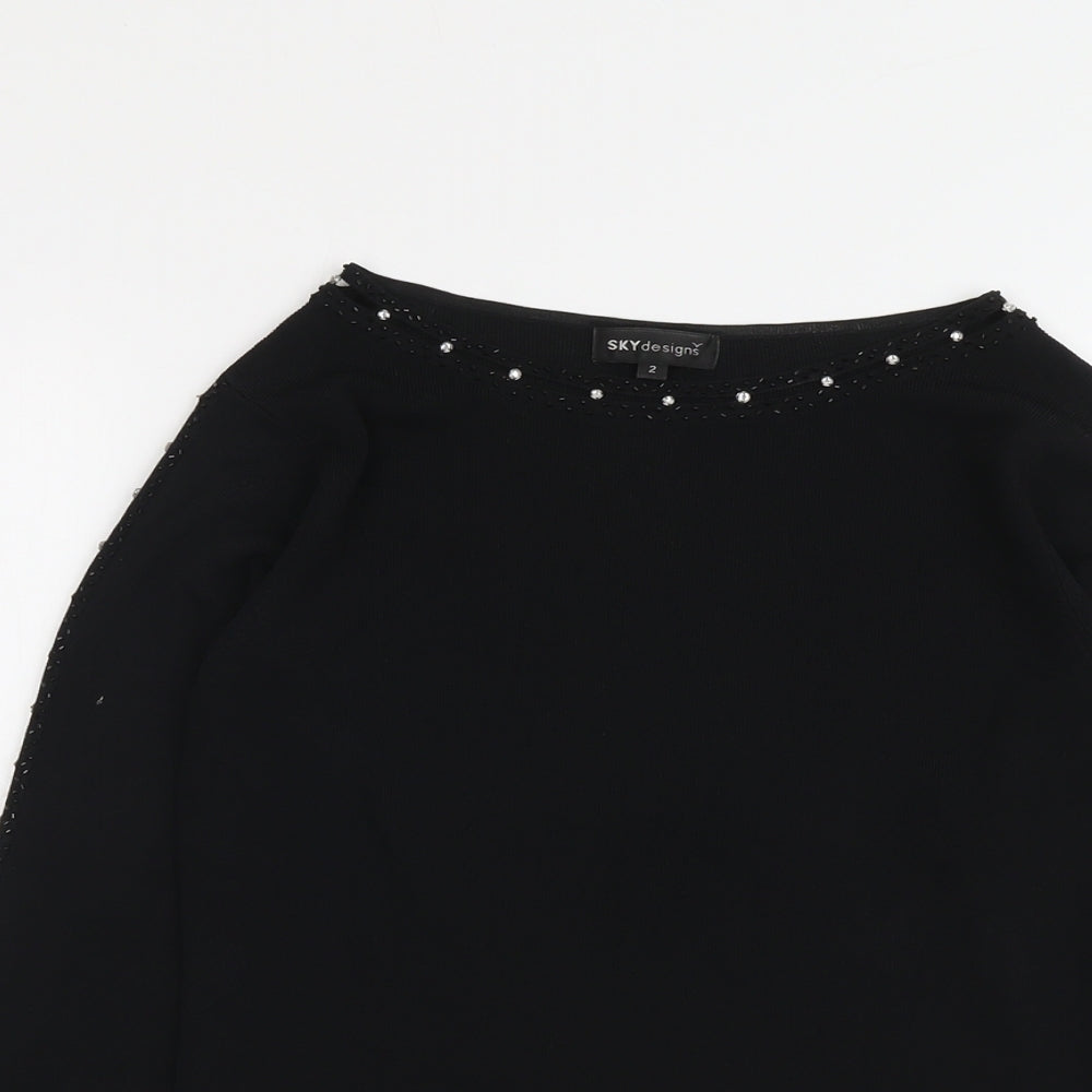 Sky Designs Womens Black Boat Neck Viscose Pullover Jumper Size 10