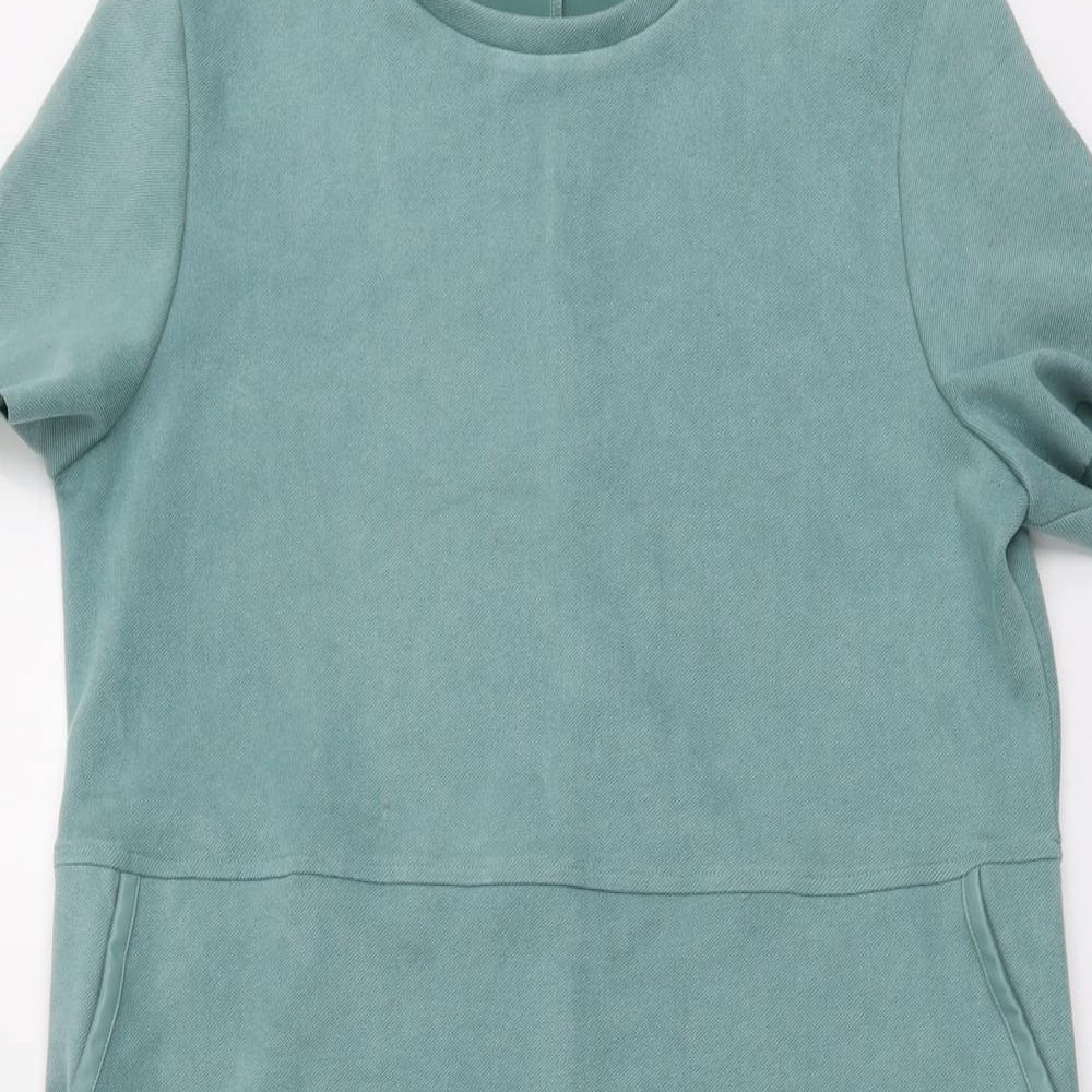 Zara Womens Green Polyester A-Line Size L Round Neck Pullover