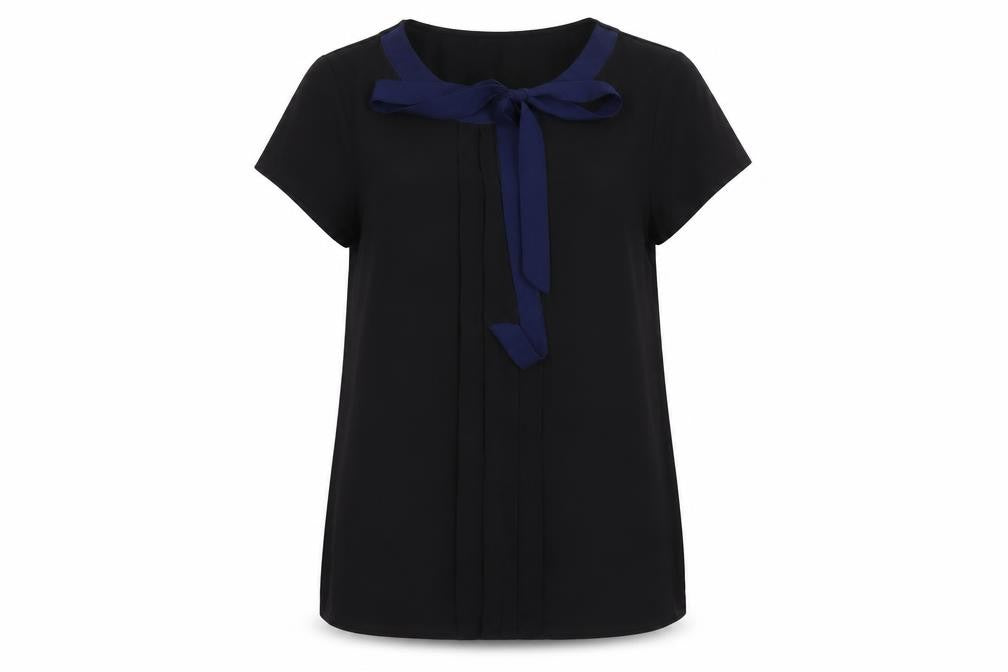 Paraphrase Womens Black Polyester Basic Blouse Size 10 Round Neck