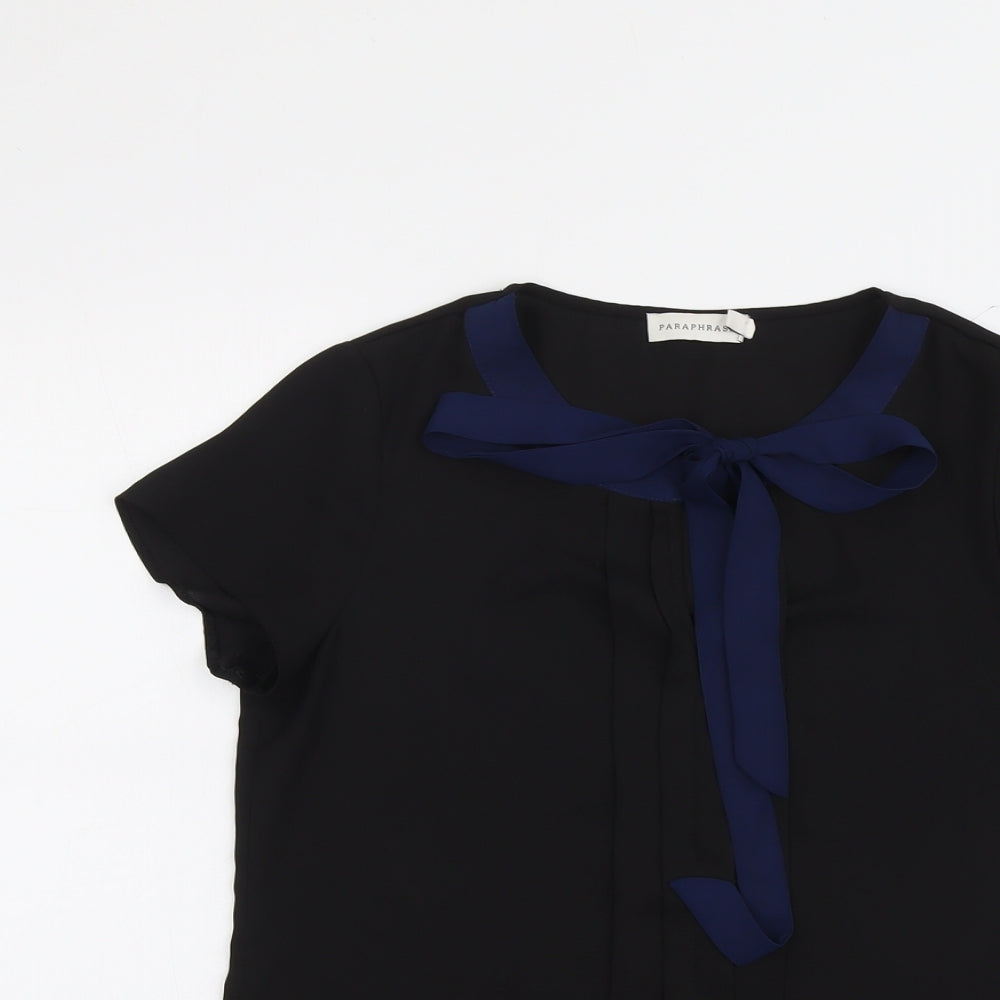 Paraphrase Womens Black Polyester Basic Blouse Size 10 Round Neck