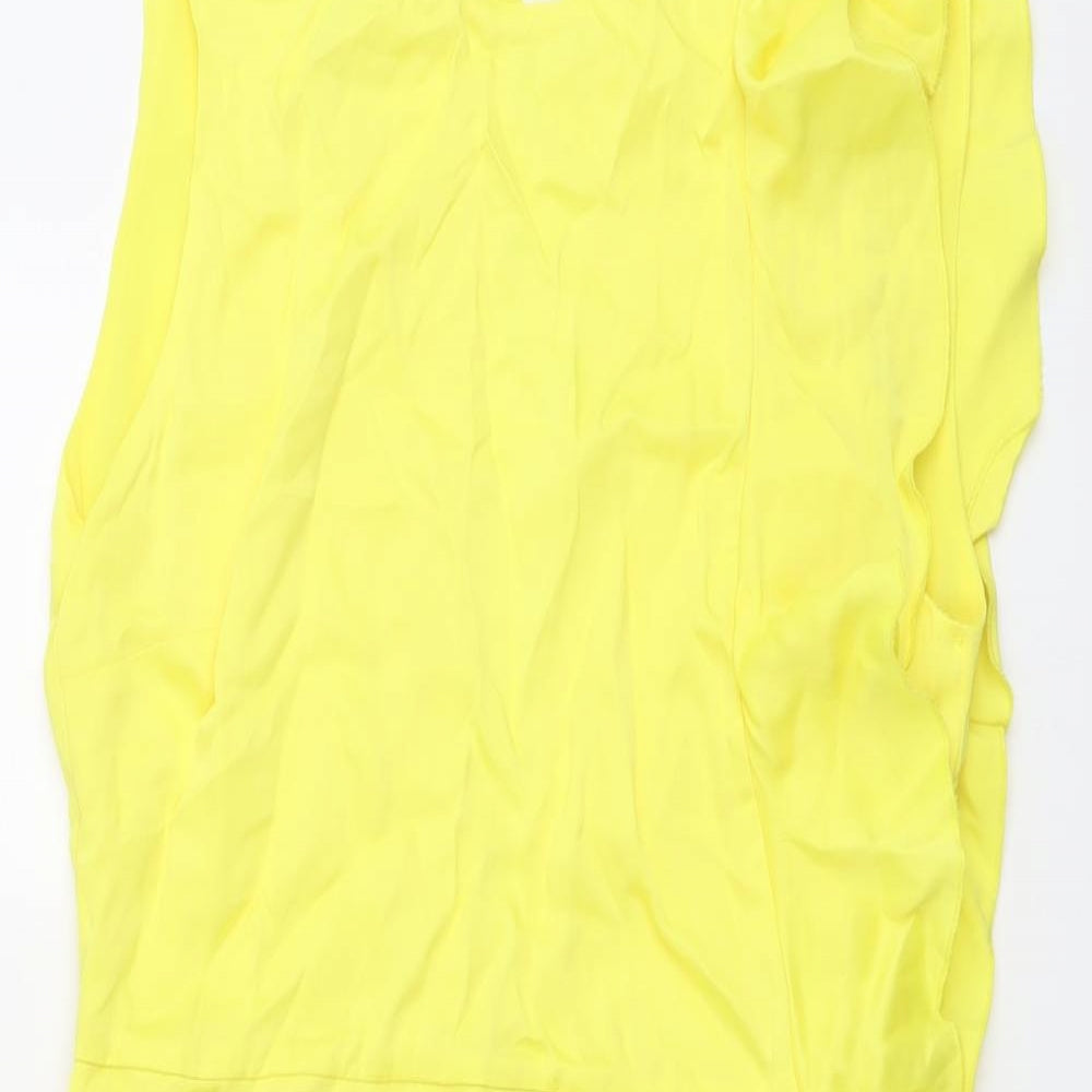 Mango Womens Yellow Viscose Shift Size M Boat Neck Button