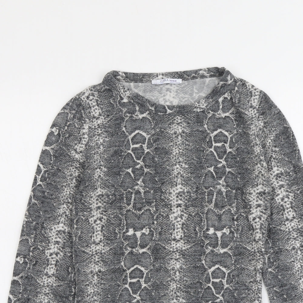Zara Womens Grey Round Neck Animal Print Polyester Pullover Jumper Size S - Snakeskin Pattern