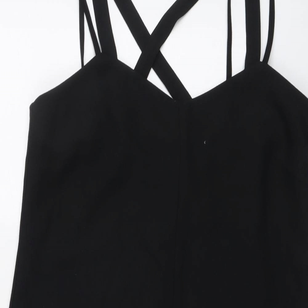 Warehouse Womens Black Polyester Mini Size 10 V-Neck Zip - Double Strap