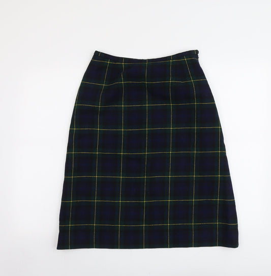 Pringle Womens Green Plaid Wool A-Line Skirt Size 28 in Zip