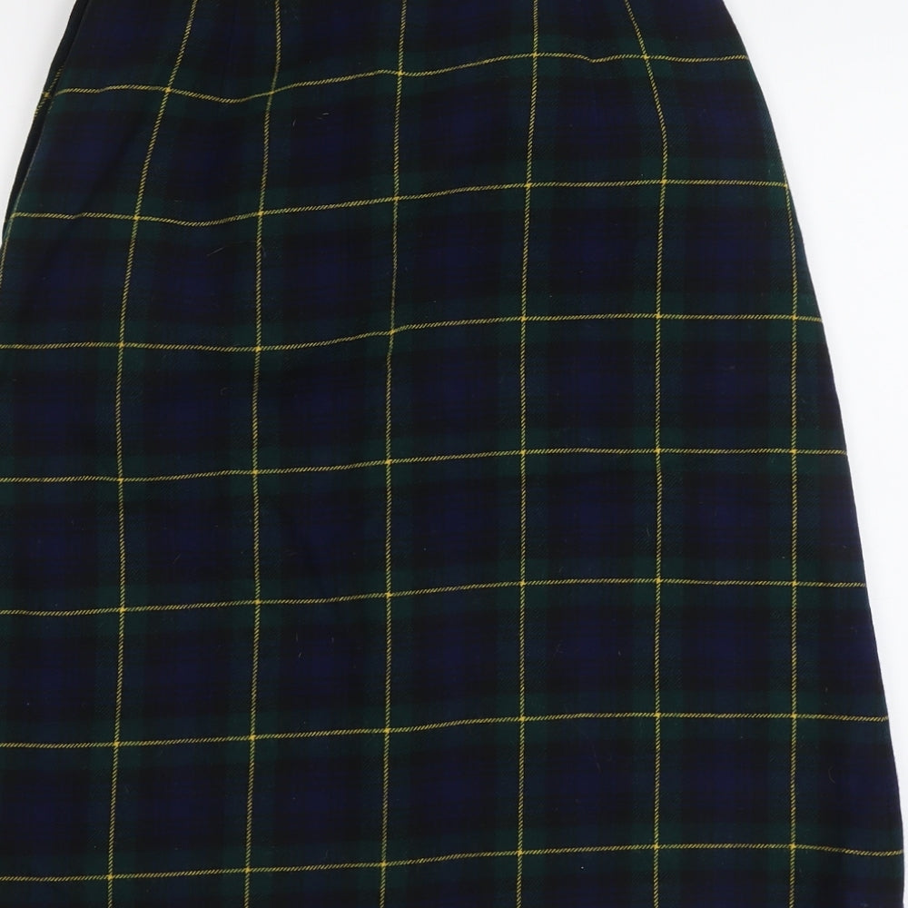 Pringle Womens Green Plaid Wool A-Line Skirt Size 28 in Zip