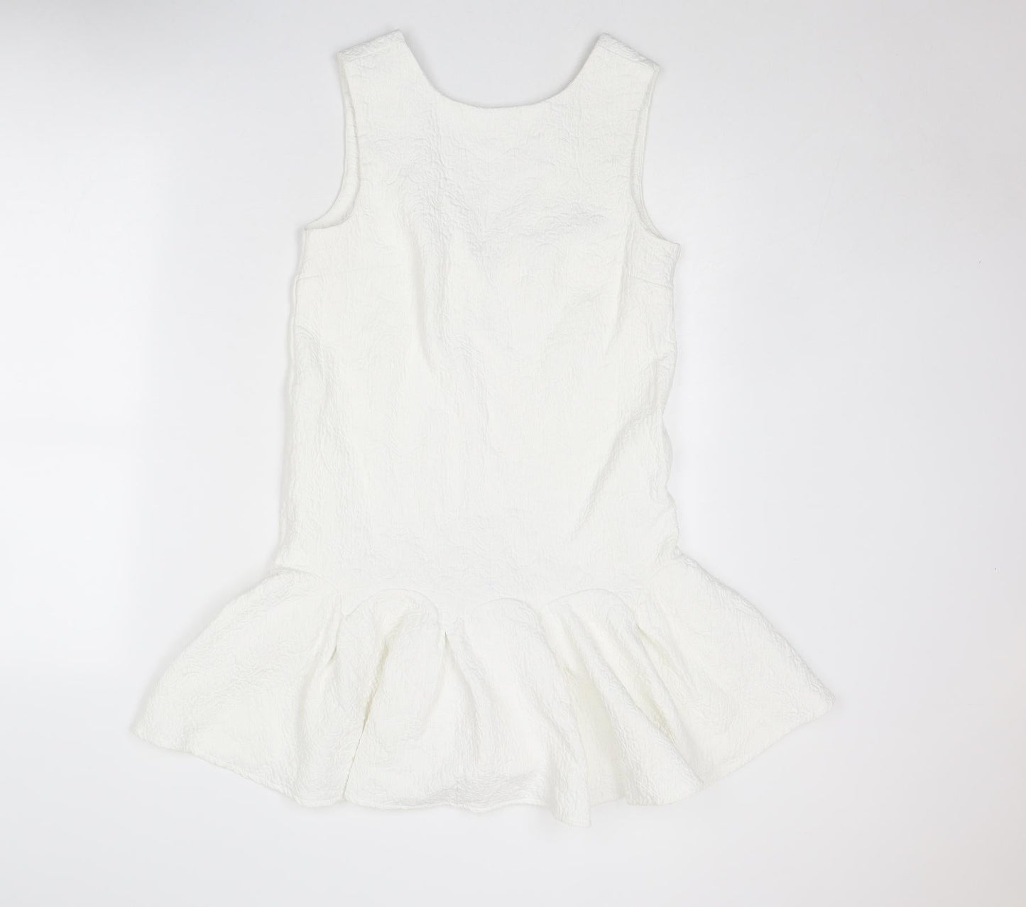 ASOS Womens White Cotton Mini Size 8 Boat Neck Zip - Textured