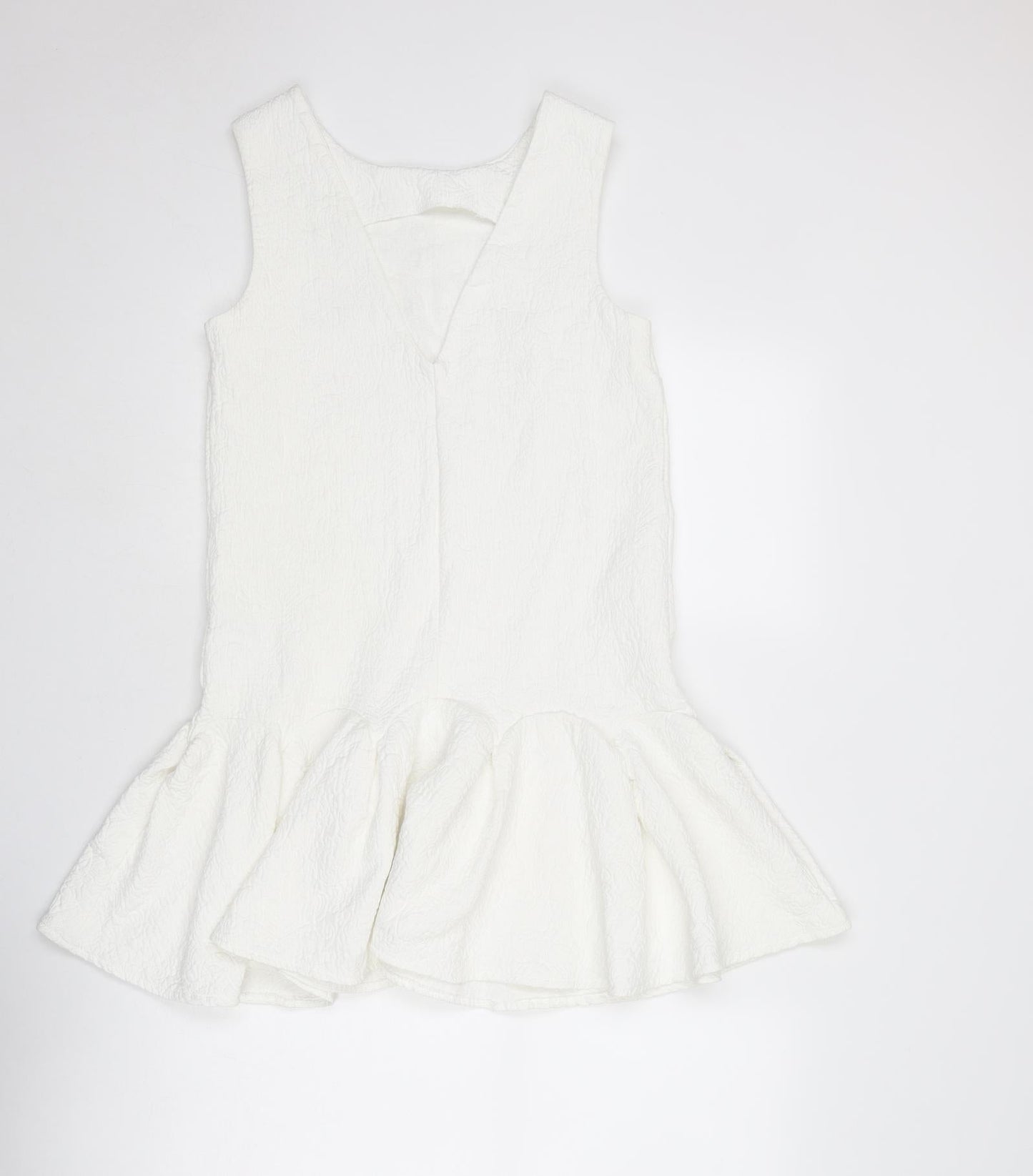 ASOS Womens White Cotton Mini Size 8 Boat Neck Zip - Textured