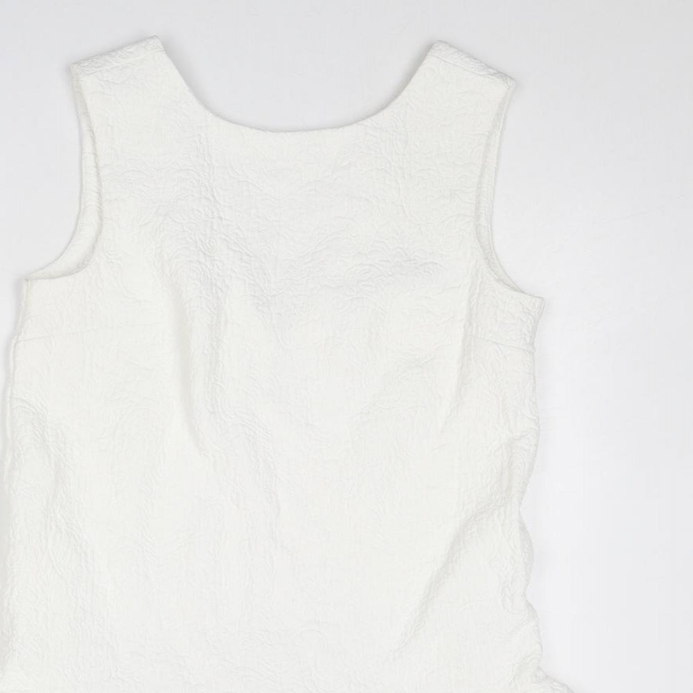 ASOS Womens White Cotton Mini Size 8 Boat Neck Zip - Textured