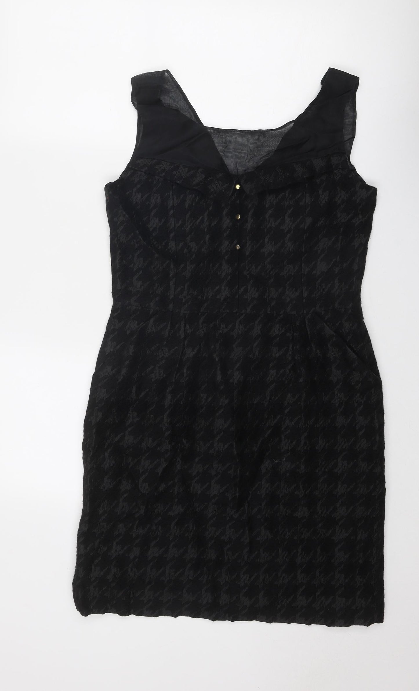 N.W. 3 Womens Black Geometric Wool Shift Size 12 V-Neck Zip