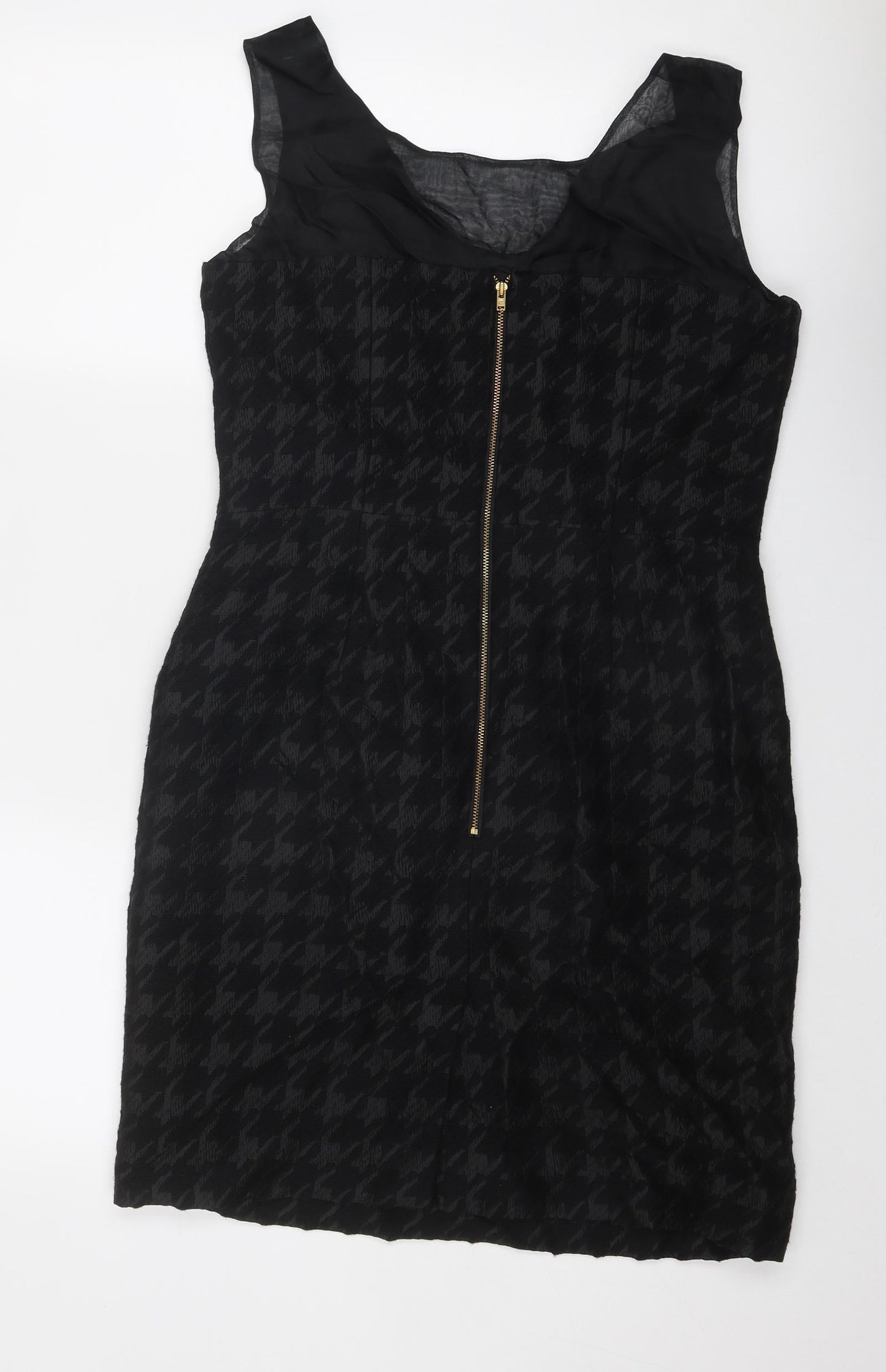 N.W. 3 Womens Black Geometric Wool Shift Size 12 V-Neck Zip