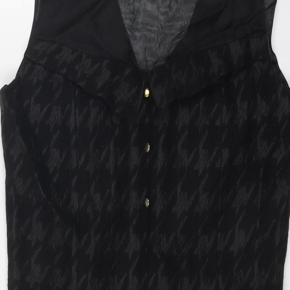 N.W. 3 Womens Black Geometric Wool Shift Size 12 V-Neck Zip