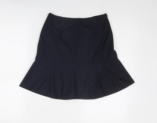 Zara Womens Blue Striped Viscose Swing Skirt Size S Zip