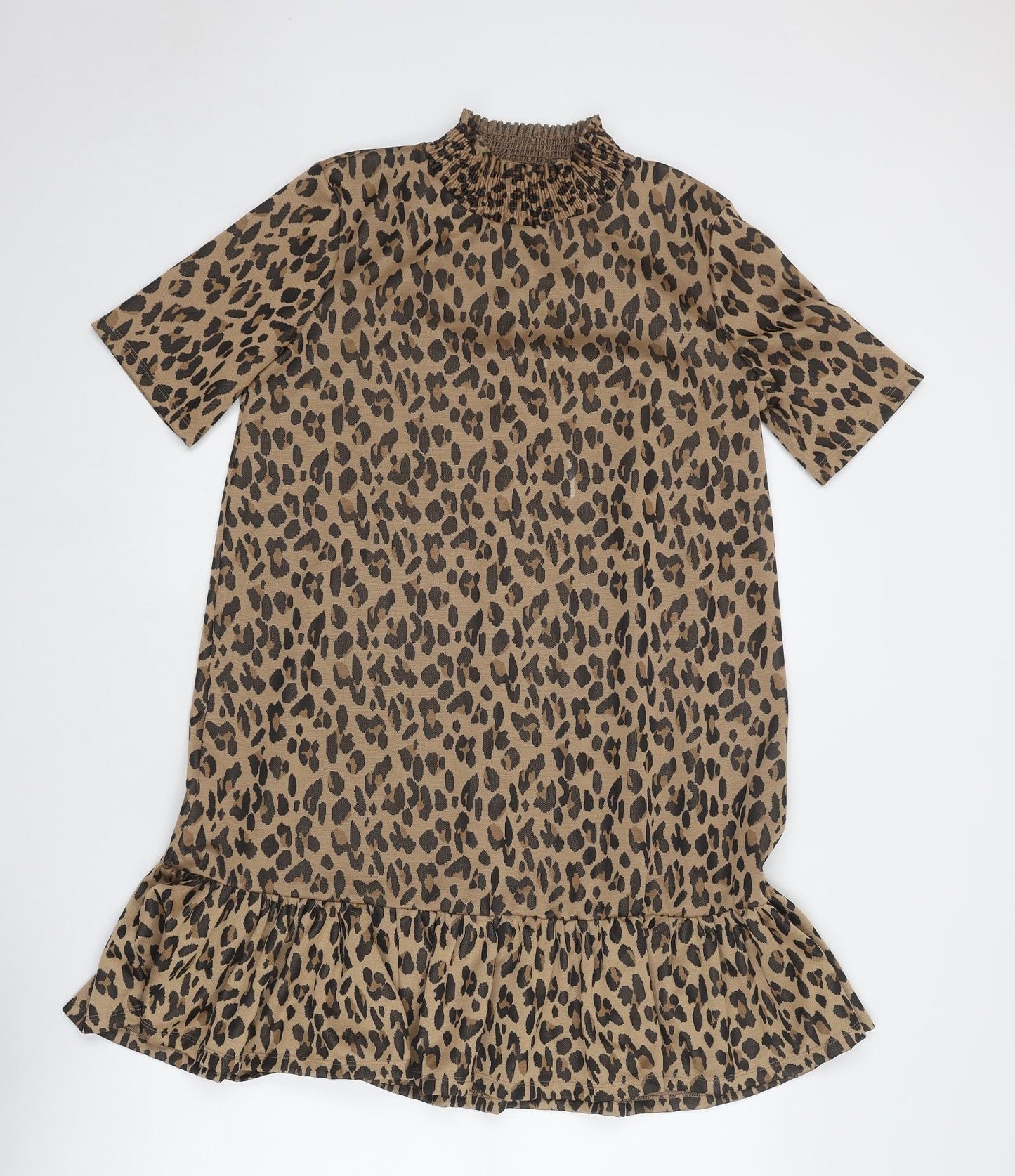 Zara Womens Brown Animal Print Polyester Sheath Size M Mock Neck Pullover - Leopard Print