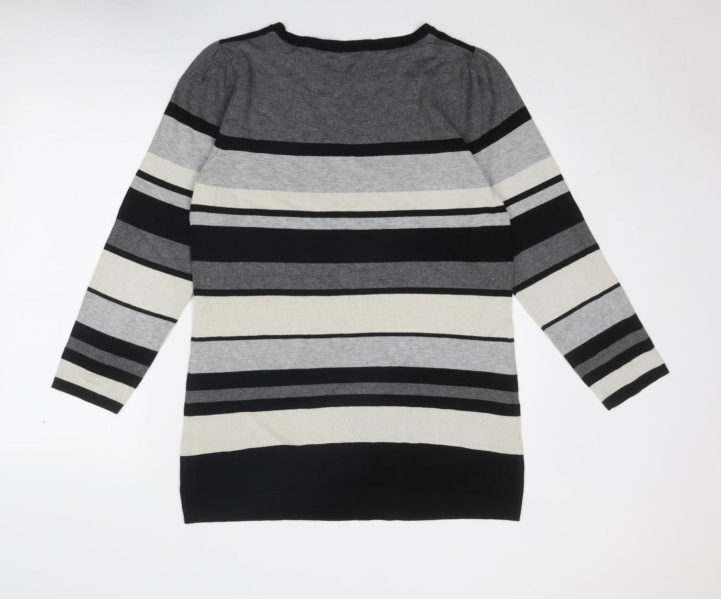 M&Co Womens Grey Boat Neck Striped Viscose Pullover Jumper Size 2XL