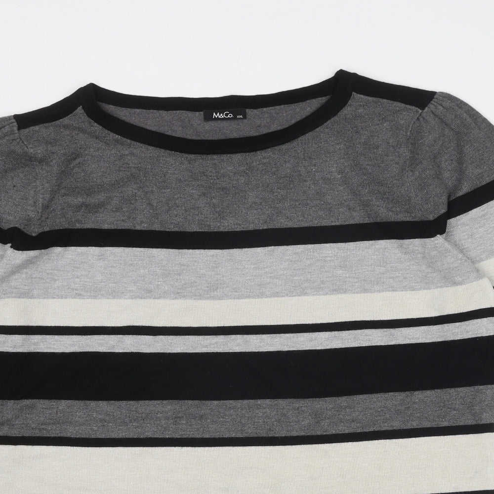 M&Co Womens Grey Boat Neck Striped Viscose Pullover Jumper Size 2XL