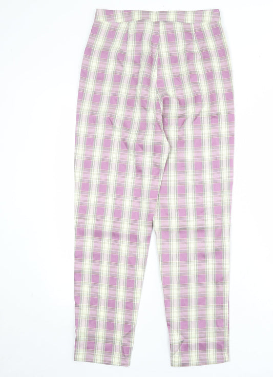 Urban Threads Womens Purple Plaid Polyester Carrot Trousers Size 8 Regular Zip