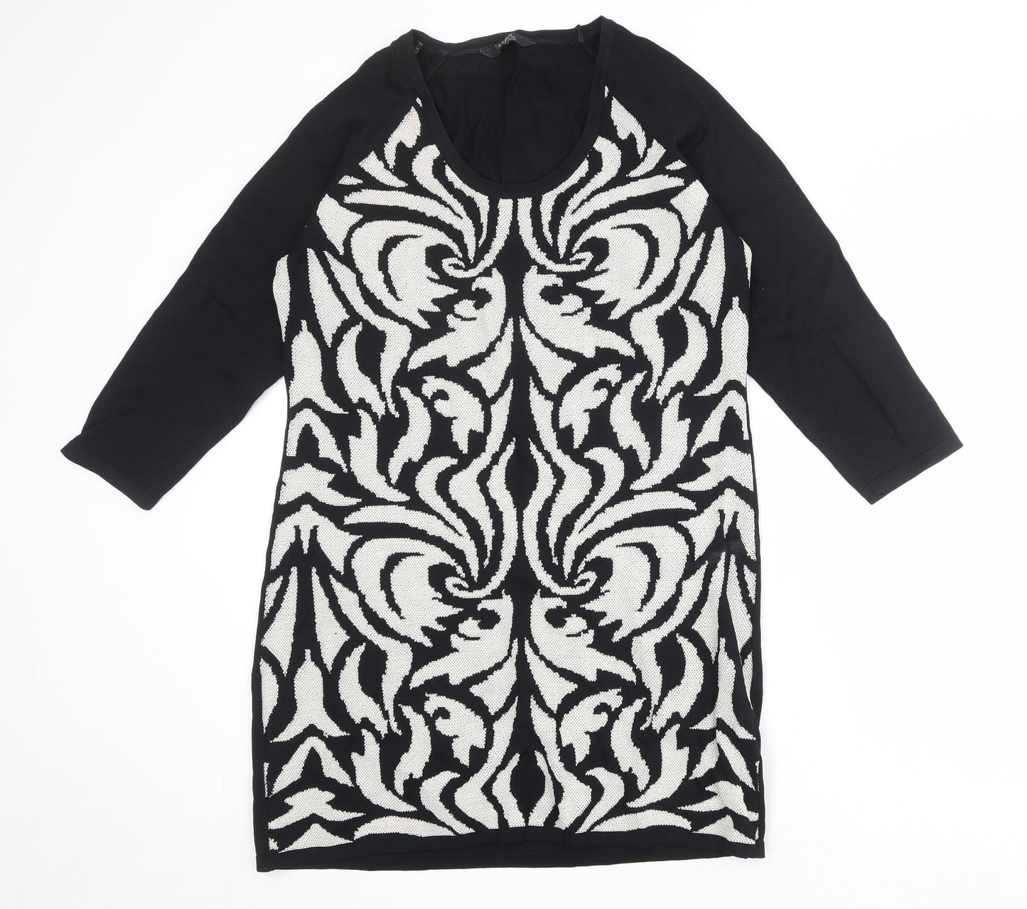 Julien Macdonald Womens Black Geometric Viscose Jumper Dress Size 18 Round Neck Pullover