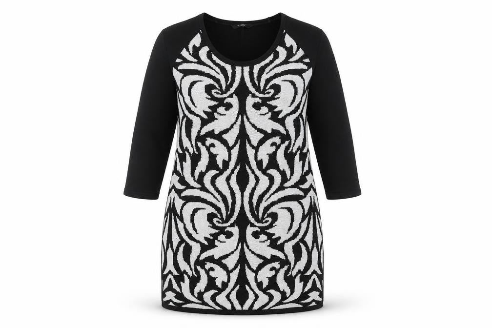 Julien Macdonald Womens Black Geometric Viscose Jumper Dress Size 18 Round Neck Pullover