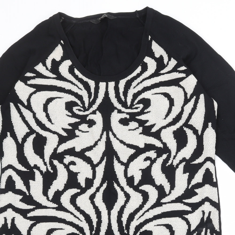 Julien Macdonald Womens Black Geometric Viscose Jumper Dress Size 18 Round Neck Pullover