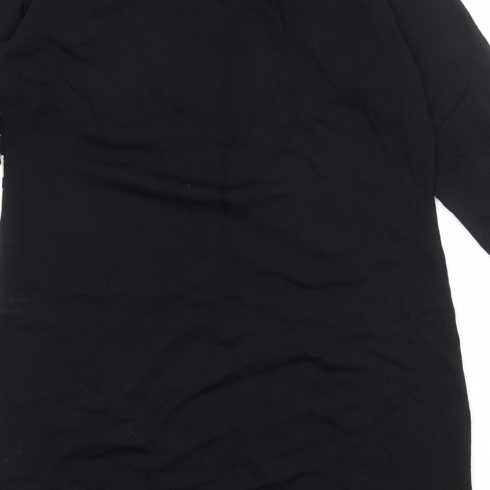 Julien Macdonald Womens Black Geometric Viscose Jumper Dress Size 18 Round Neck Pullover