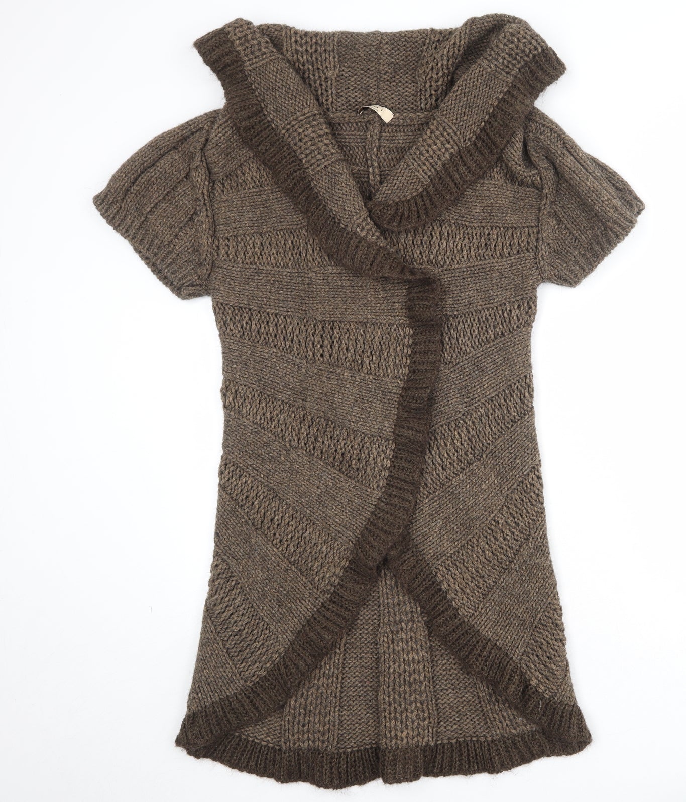 Oui Womens Brown Collared Acrylic Cardigan Jumper Size 12