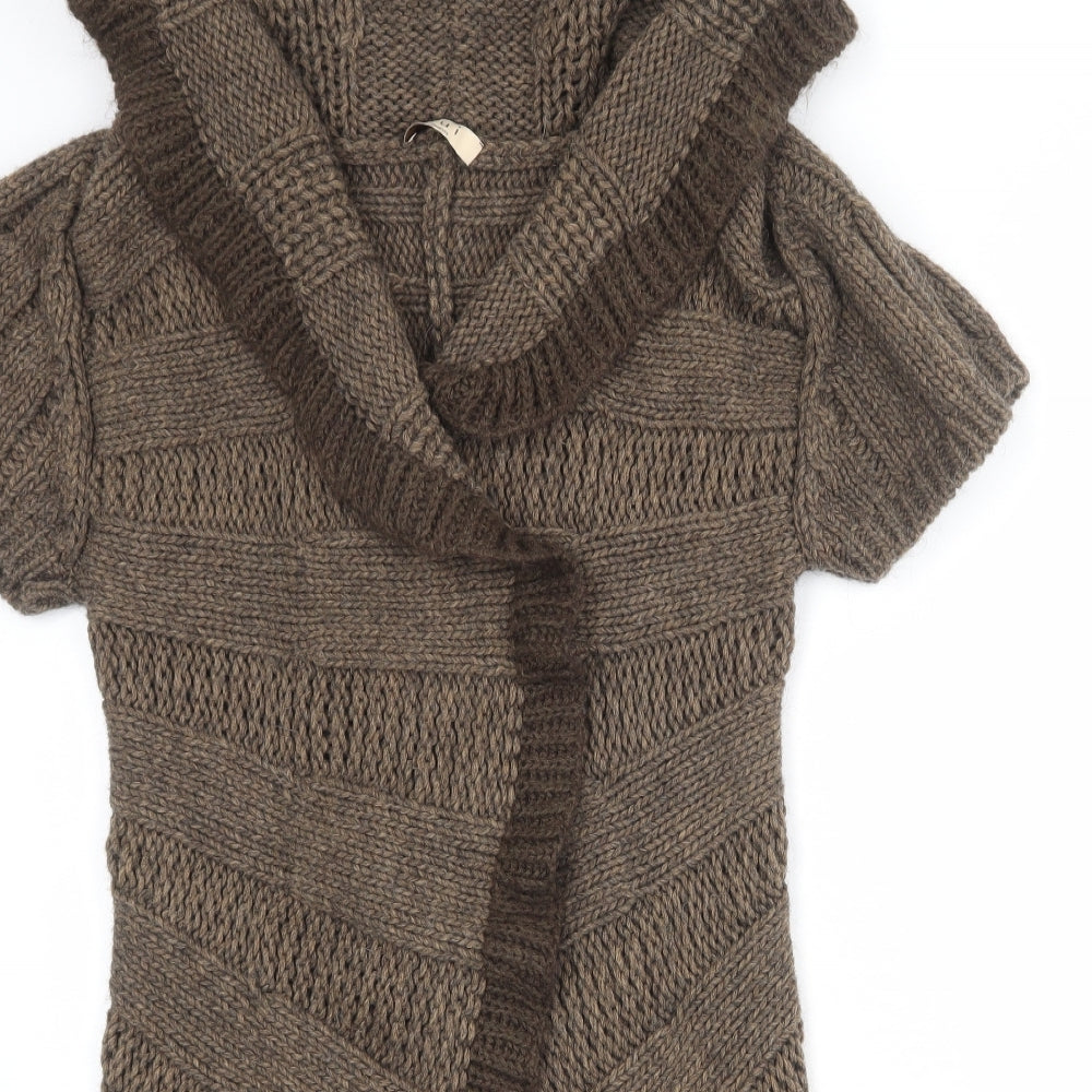 Oui Womens Brown Collared Acrylic Cardigan Jumper Size 12