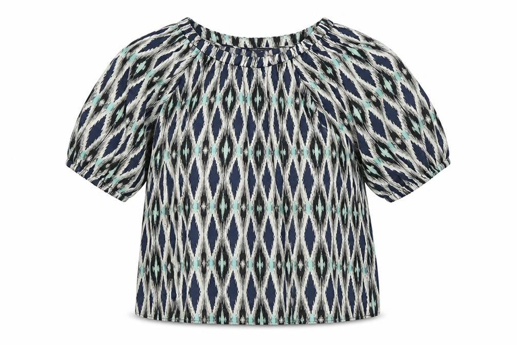 Marks and Spencer Womens Multicoloured Geometric Polyester Basic Blouse Size 8 Round Neck