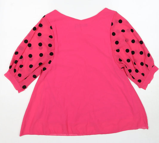 Niahi Fashion Womens Pink Polyester Basic Blouse Size M V-Neck