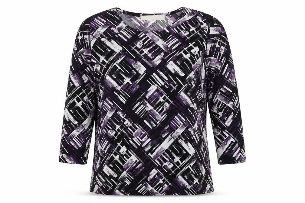 Nougat Womens Purple Geometric Polyester Basic Blouse Size S Round Neck
