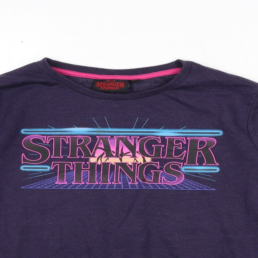 STRANGER THINGS Girls Purple Cotton Pullover Sweatshirt Size 13-14 Years Pullover
