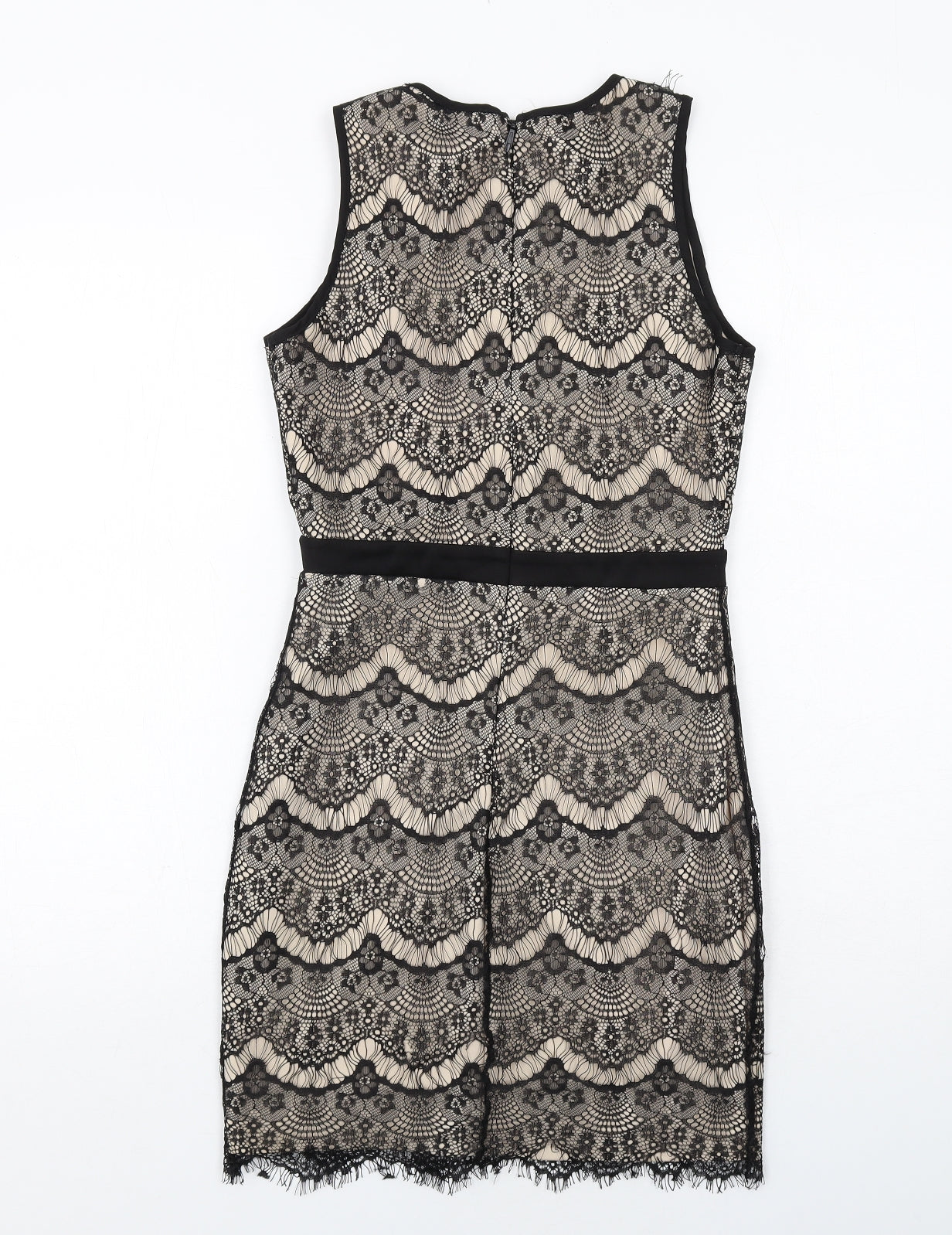 Danity Womens Black Polyester Pencil Dress Size S Boat Neck Zip - Lace Overlay