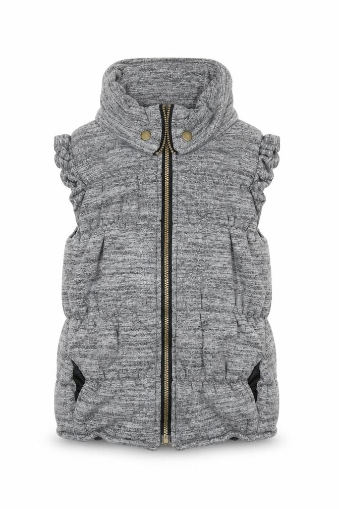 Front view of MODO girls’ grey gilet jacket, size M, zip