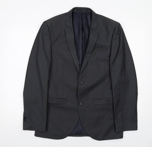 NEXT Mens Grey Striped Polyester Jacket Suit Jacket Size 38 Regular