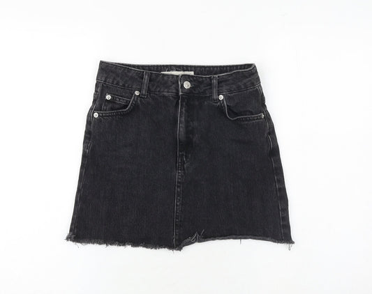 Topshop Womens Black Cotton A-Line Skirt Size 6 Zip