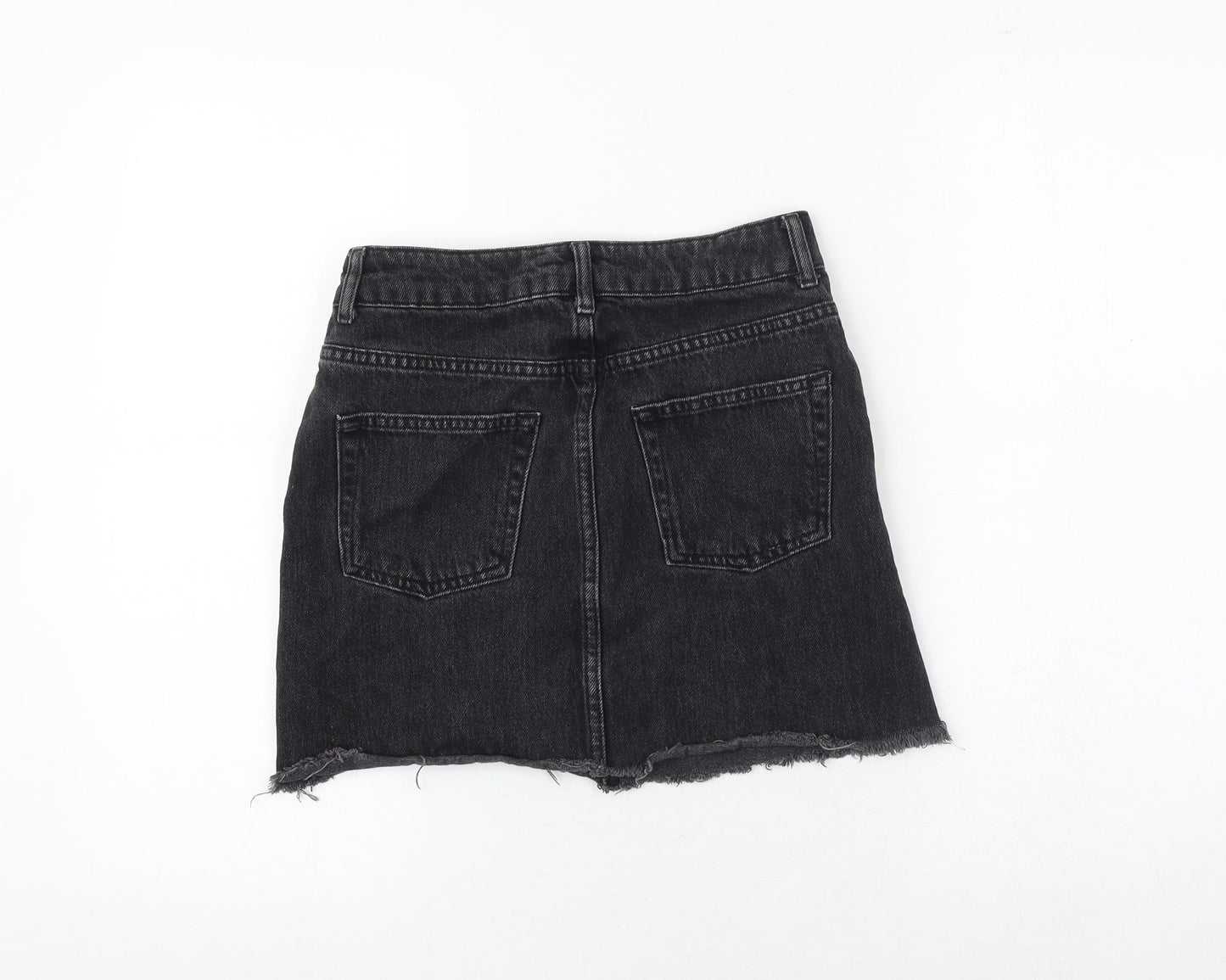 Topshop Womens Black Cotton A-Line Skirt Size 6 Zip