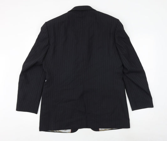 Burton Mens Blue Striped Wool Jacket Suit Jacket Size 40 Regular