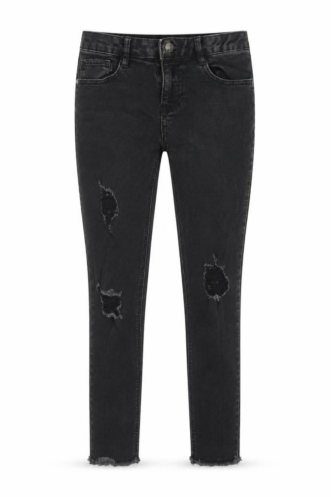 New Look Girls Black Cotton Skinny Jeans Size 12 Years Regular Zip - Distressed