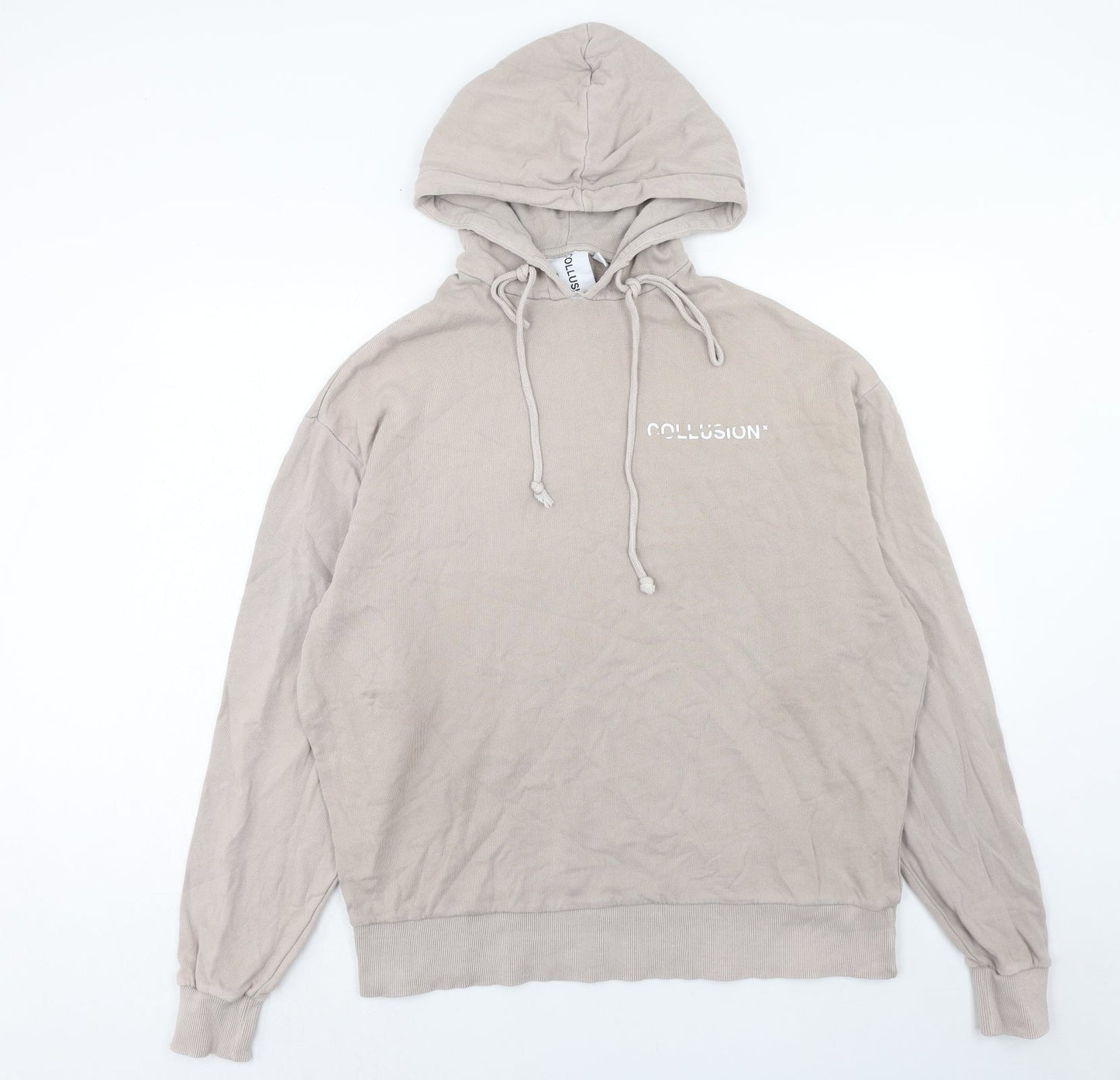 COLLUSION Mens Beige Cotton Pullover Hoodie Size XS