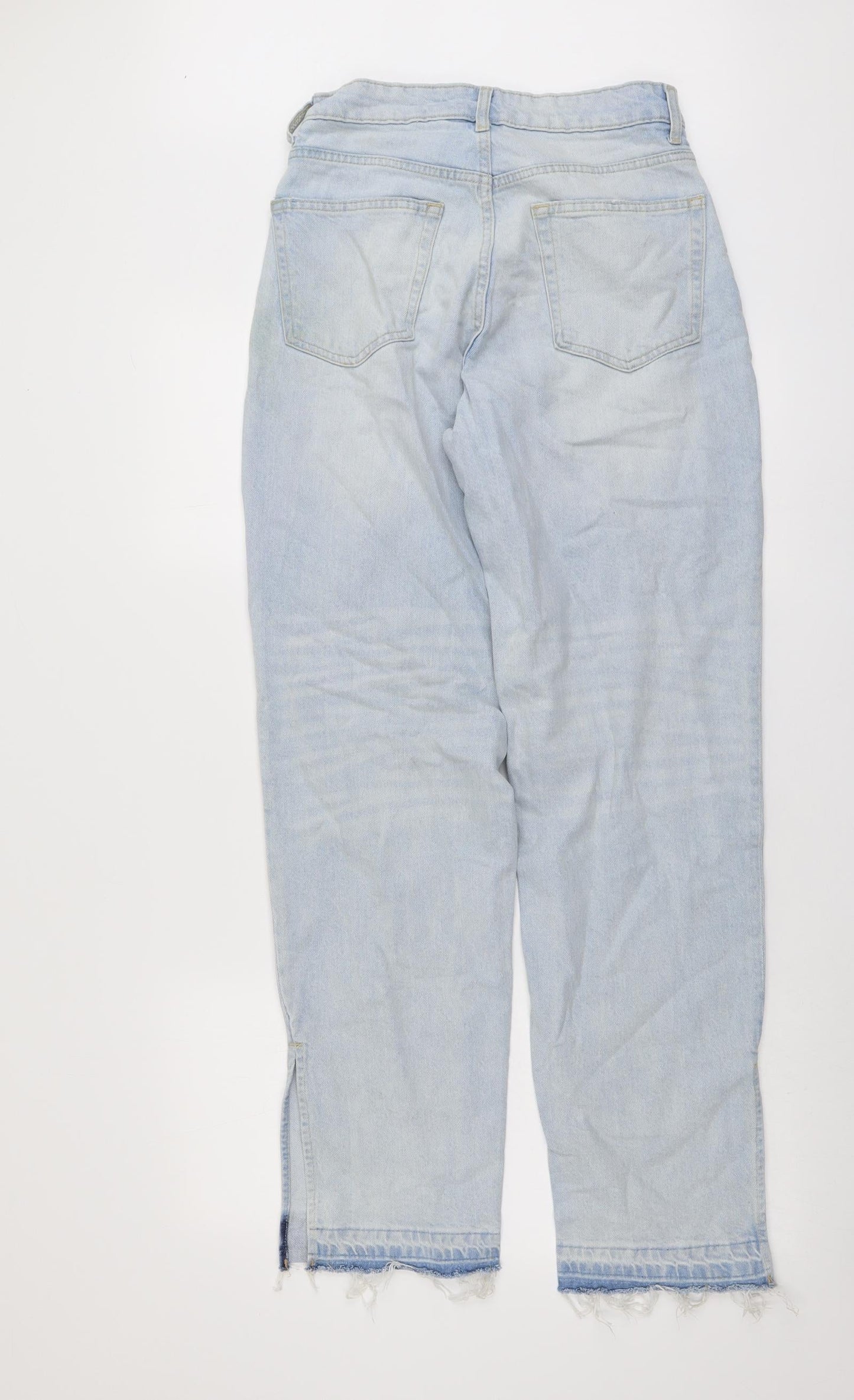 H&M Womens Blue Cotton Mom Jeans Size 8 L31 in Regular Button - Frayed Hem