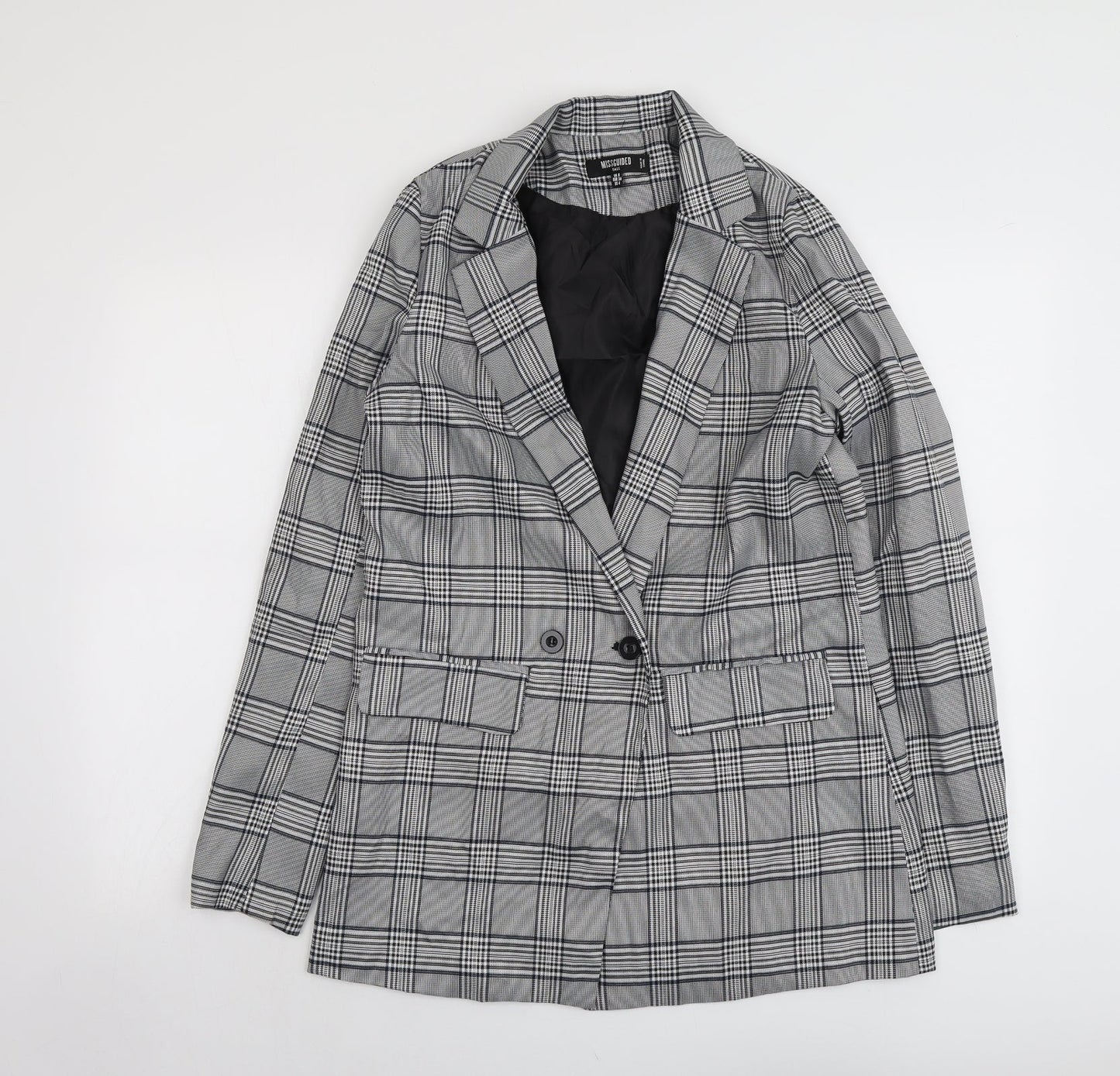 Missguided Womens Grey Geometric Jacket Blazer Size 8 Button