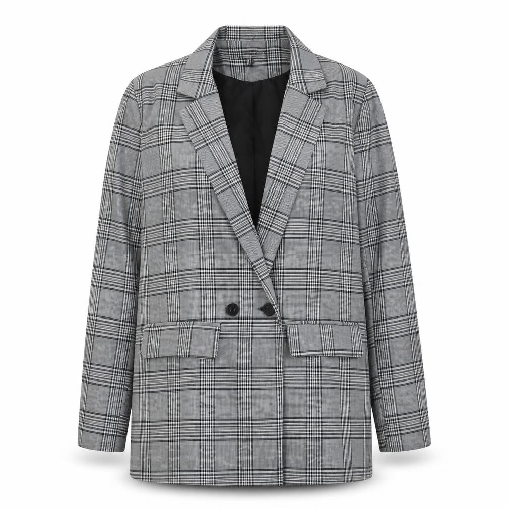 Front view of Missguided women’s grey geometric jacket blazer, size UK 8, button