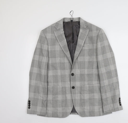 Marks and Spencer Mens Grey Plaid Polyester Jacket Blazer Size 38 Regular