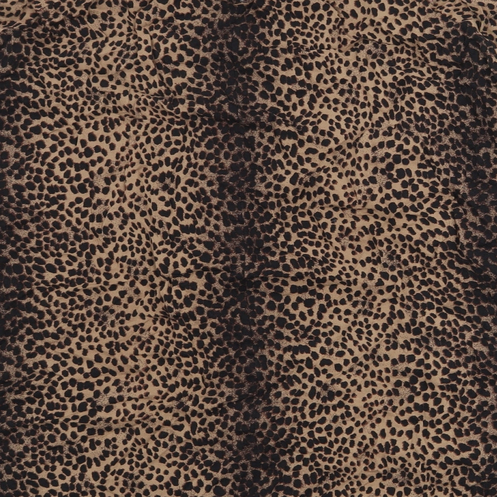 H&M Womens Brown Animal Print Viscose Trapeze & Swing Size 12 Mock Neck Button
