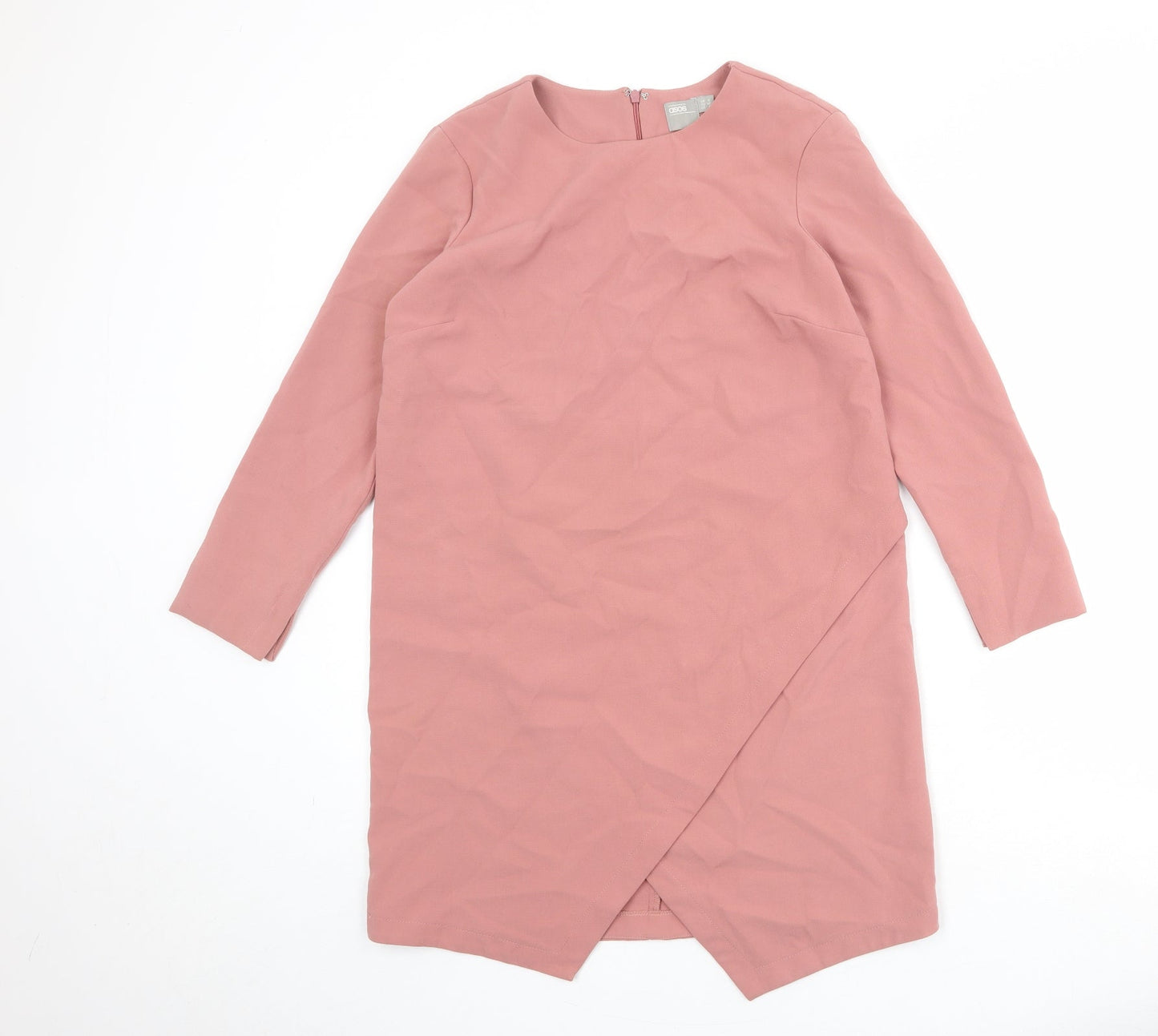 ASOS Womens Pink Polyester Sheath Size 12 Boat Neck Zip - Wrap Front Detail