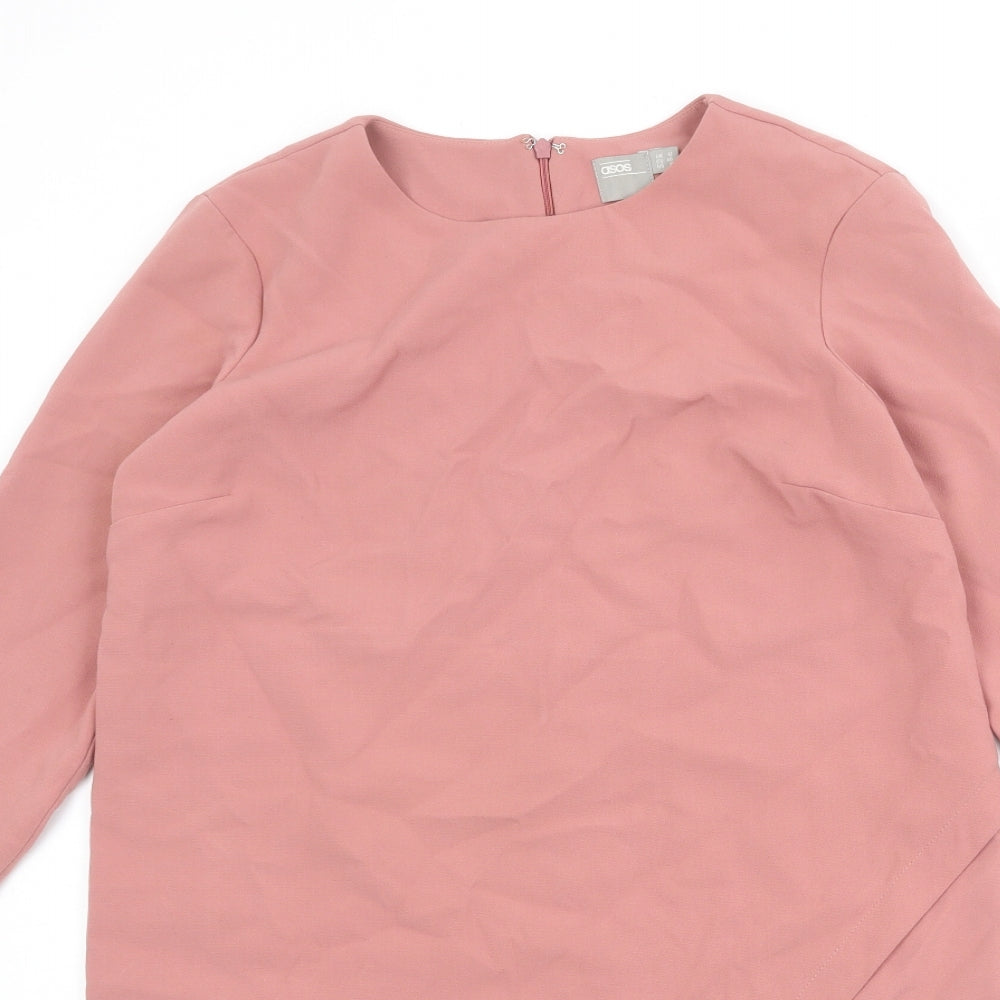 ASOS Womens Pink Polyester Sheath Size 12 Boat Neck Zip - Wrap Front Detail