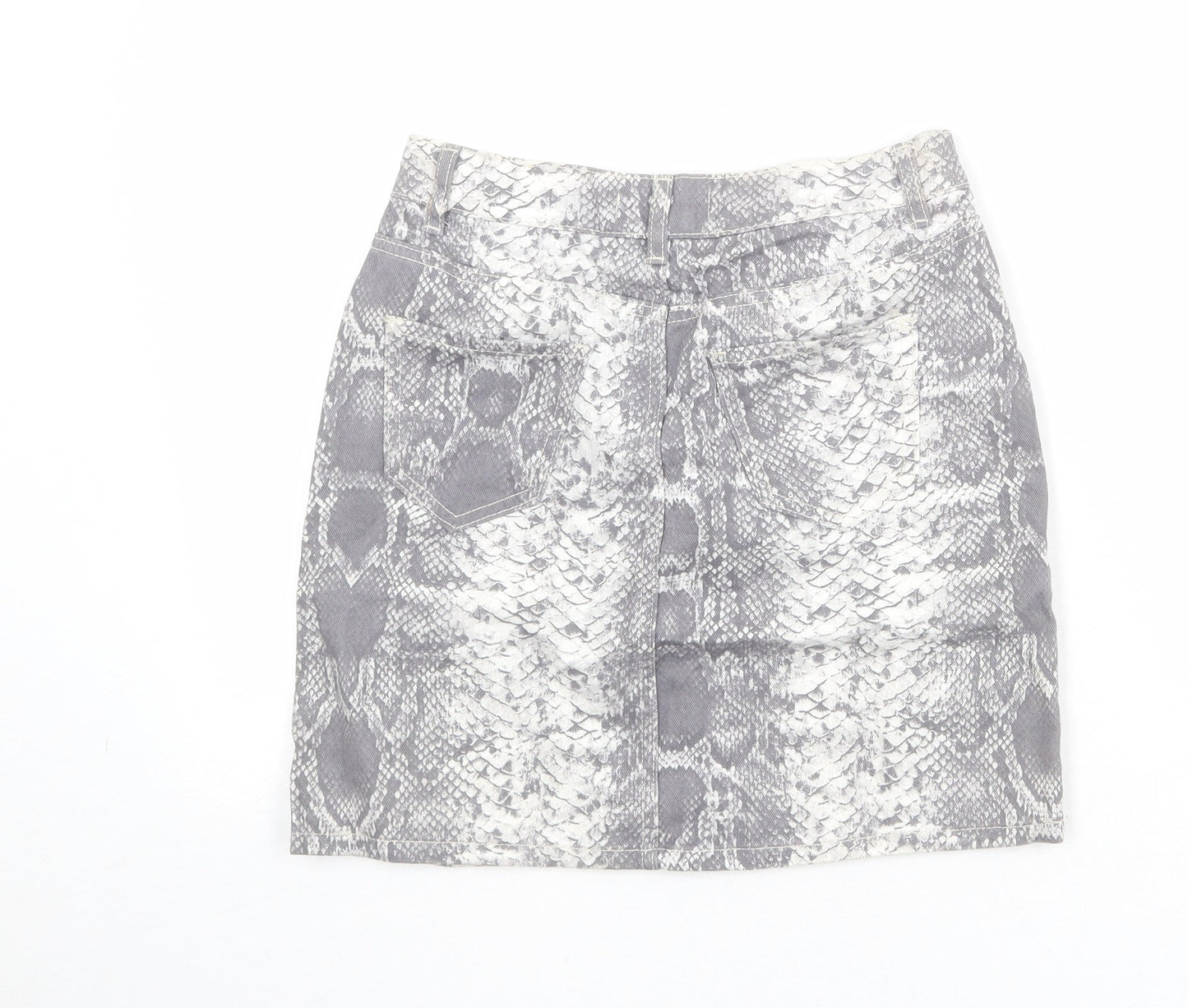 New Look Womens Grey Animal Print Cotton A-Line Skirt Size 8 Zip - Snakeskin Pattern