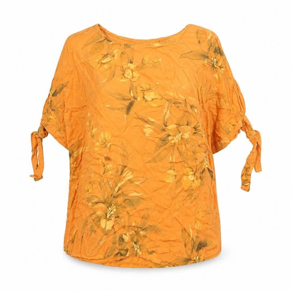 Apricot Womens Orange Floral Viscose Basic Blouse Size M Round Neck - Size M-L