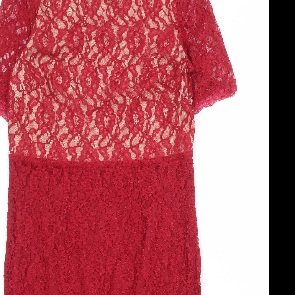 Savoir Womens Red Polyamide Sheath Size 14 Boat Neck Zip