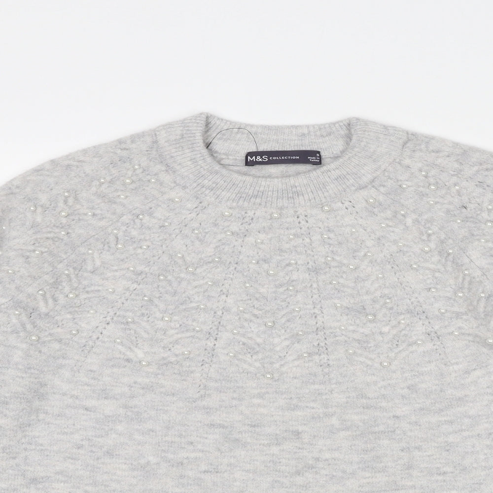 Marks and Spencer Womens Grey Crew Neck Acrylic Pullover Jumper Size S